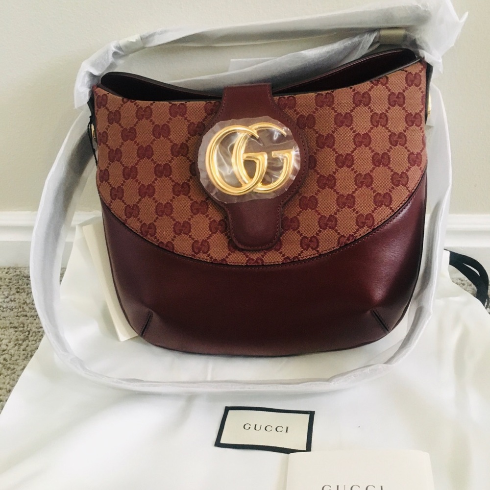 New Authentic Gucci Medium GG Canvas & Leather Shoulder Bag - Picture 1 of 12